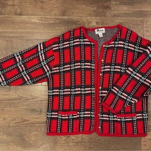 Vintage Kobe Red Plaid and Gold Cardigan